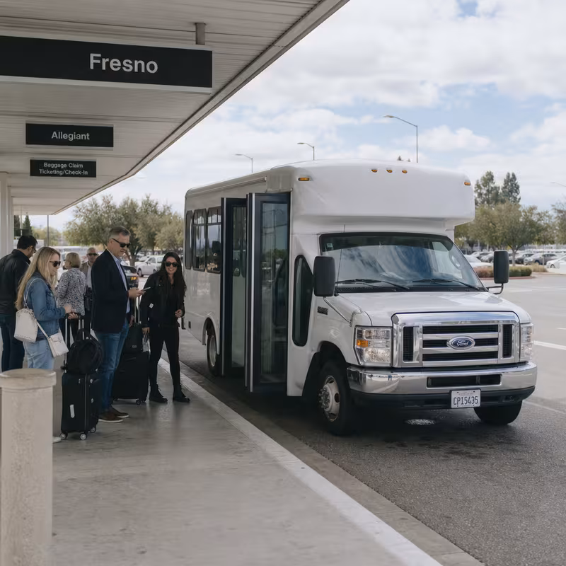 Black Mercedes Sprinter van staged for an Fresno Airport Transportation group