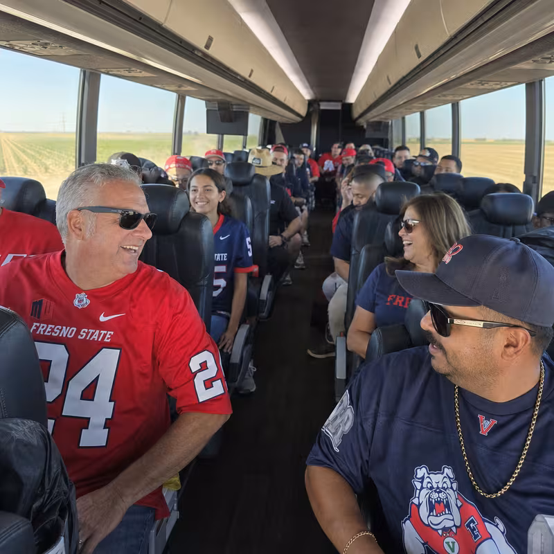 Passenger seating aboard a Fresno party bus rental