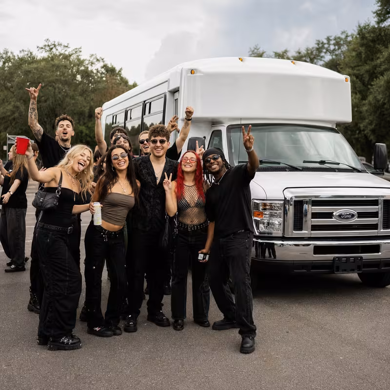 Black Mercedes Sprinter van staged for an Fresno Concert Transportation group