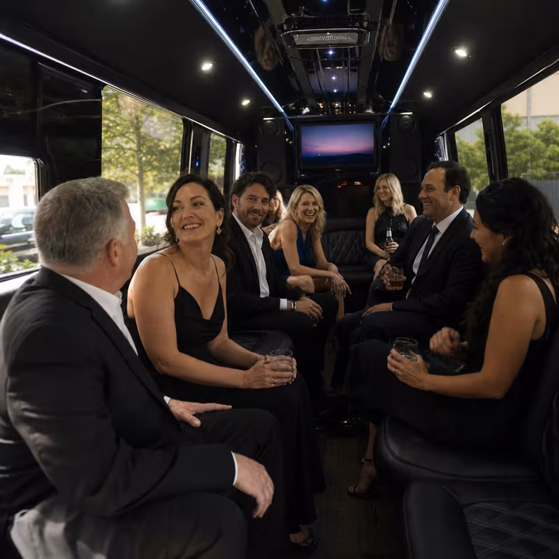 Black Mercedes Sprinter van staged for an Fresno Private Event Transportation group