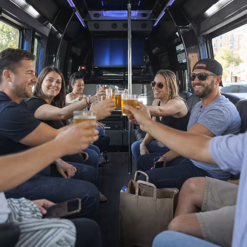 Black Mercedes Sprinter van staged for an Fresno Winery & Brewery Tour Transportation group